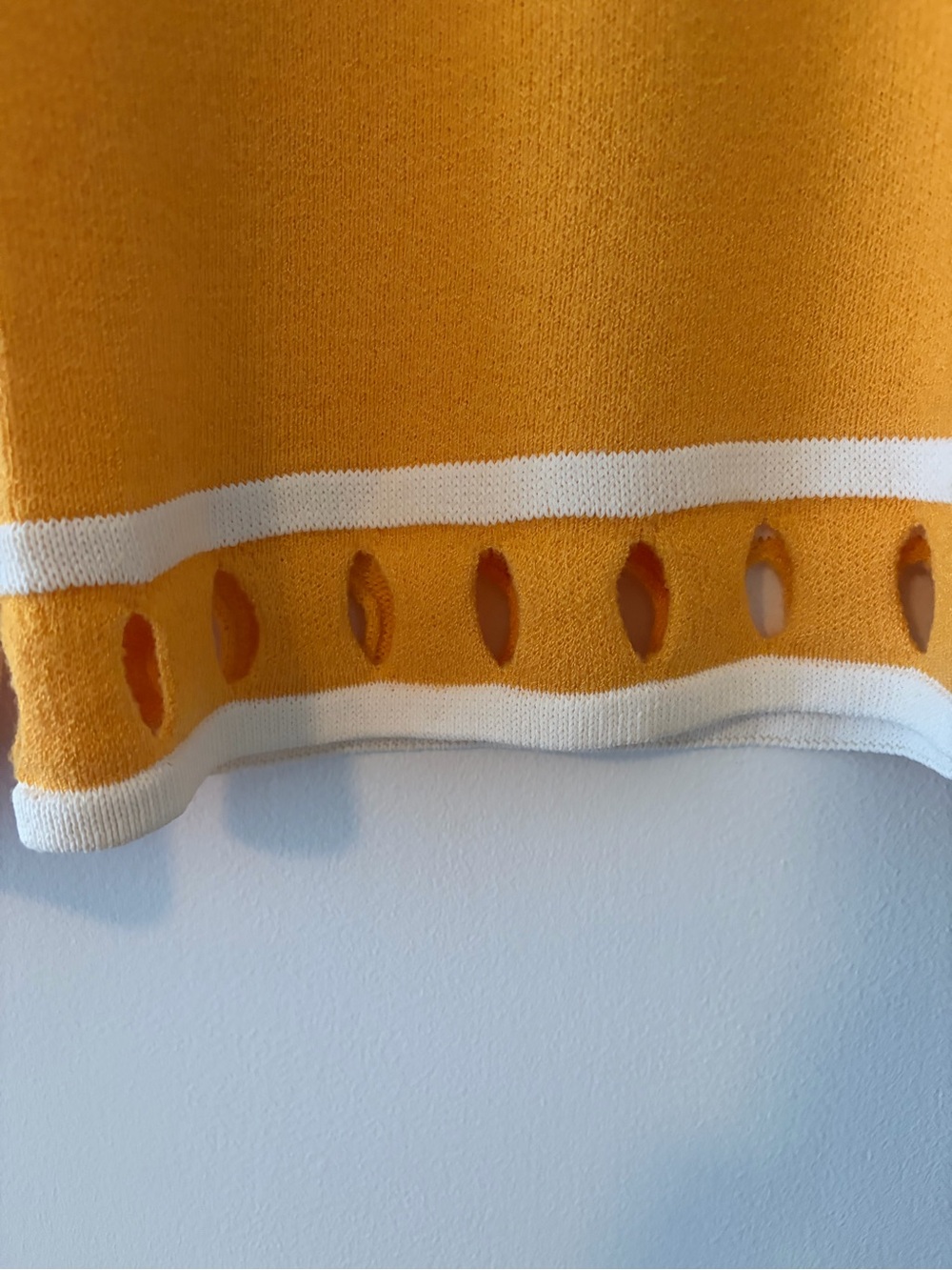 St. John Sport by Marie Gray Size S Golden Yellow Santana Knit Sweater Cutouts - Picture 7 of 8